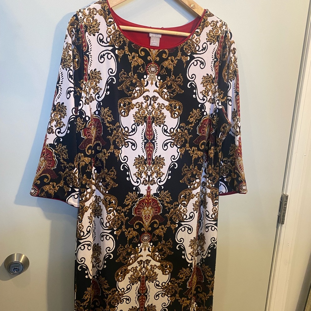 Chico’s Scarf Pattern Reversible To Solid Print Dress